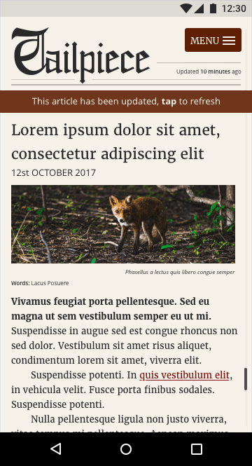 Exemple de fin d'application d'actualités lorsqu'elle est prête à être mise à jour