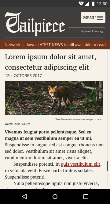 La partie finale utilise divers widgets de conception pour indiquer à l'utilisateur qu'il est hors connexion.