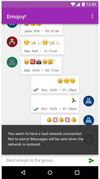 Emojoy     برنامه پیام‌رسانی emoji به کاربر اطلاع می‌دهد وقتی تغییری در وضعیت رخ می‌دهد.