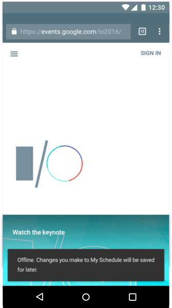Die I/O 2016-App, die den Nutzer benachrichtigt, wenn sich der Status ändert.